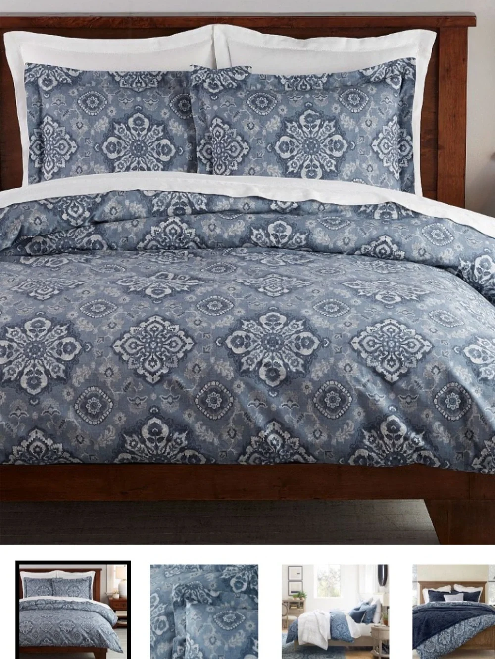 Pottery Barn Giovanna Medallion Percale KING Duvet Cover BLUE with 1 Euro Sham